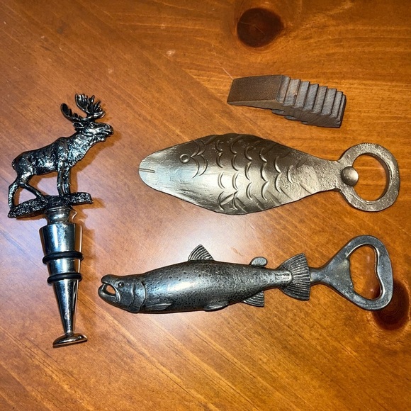 Pewter FishBottle Openers Moose Pewter MooseWineBottle Stopper WoodBottle Opener - Picture 8 of 8